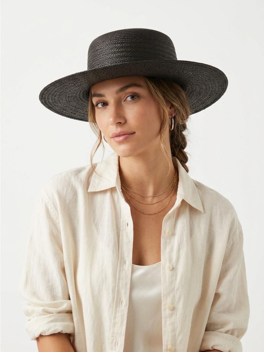 Black Wide-Brim Straw Hat - Women's Sun Hat